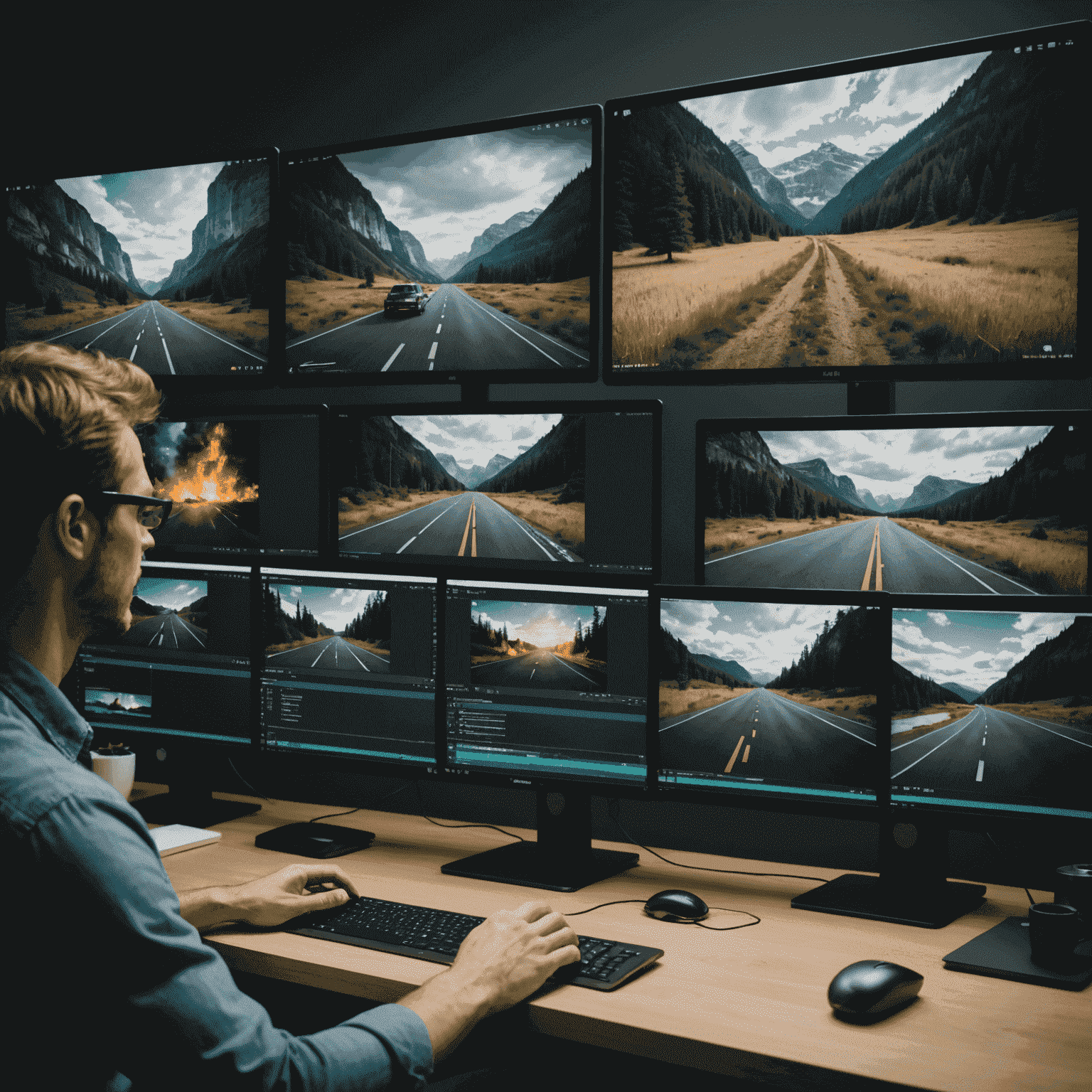 Imagen que muestra varias pantallas con diferentes estilos de edición de video, incluyendo efectos visuales modernos y transiciones dinámicas