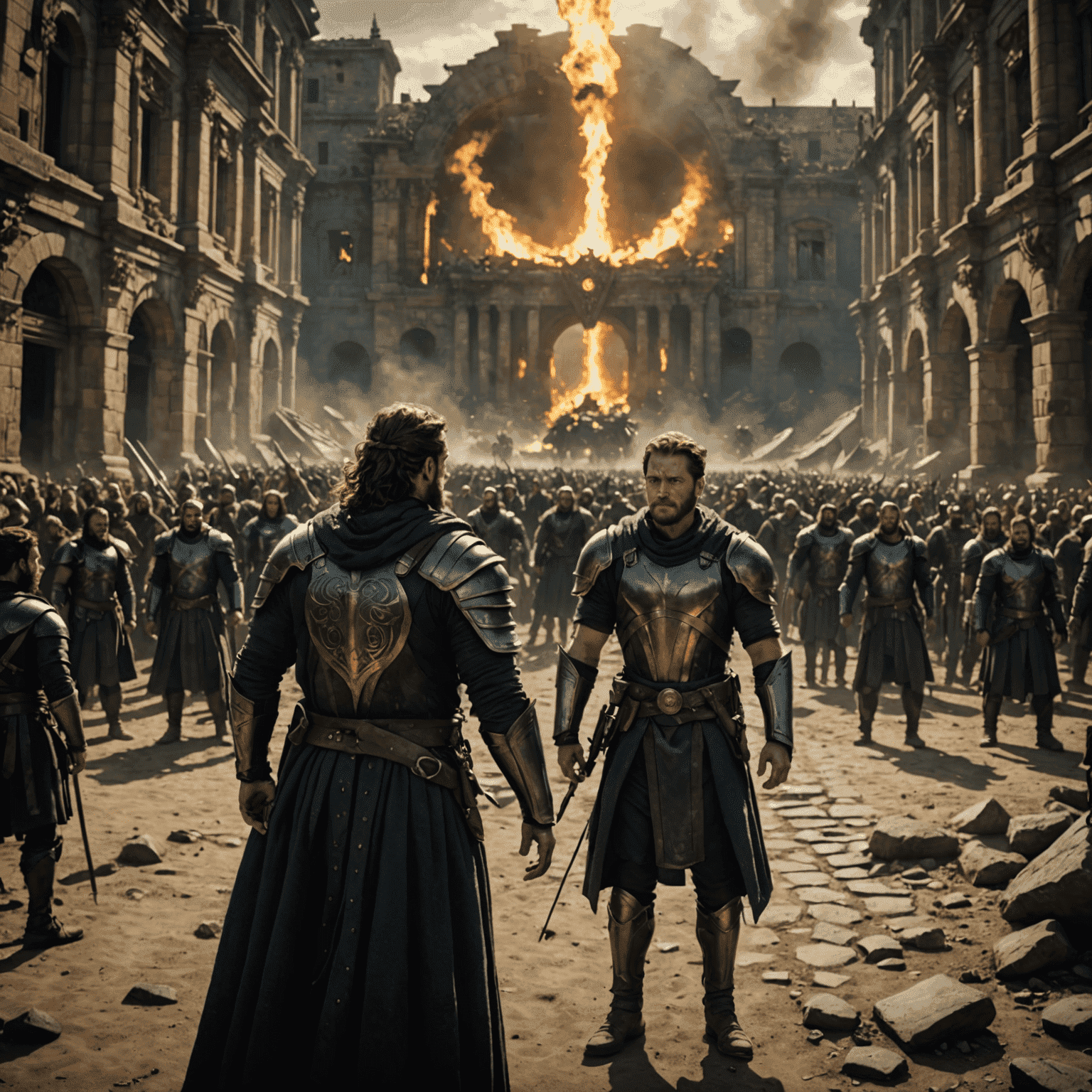 Escena de una película épica con efectos visuales impresionantes, mostrando la capacidad de narración cinematográfica