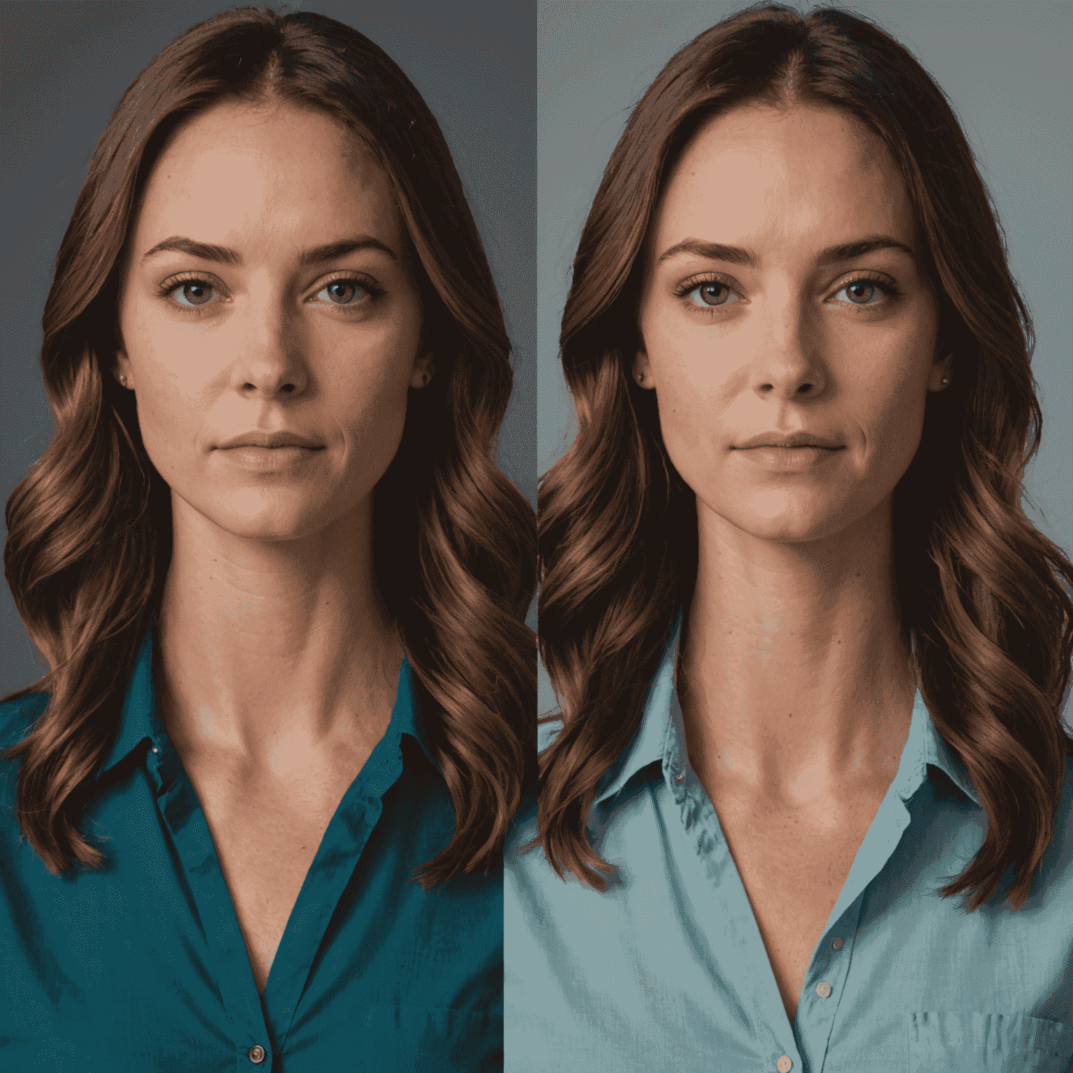 Imagen que muestra antes y después de la corrección de color en un video. A la izquierda, una imagen con colores apagados y a la derecha, la misma imagen con colores vibrantes y equilibrados.