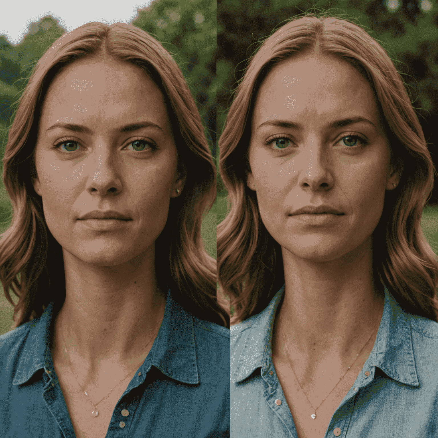 Imagen de antes y después mostrando la corrección de color en una escena de video